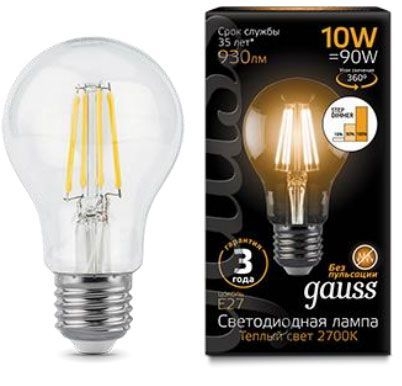 фото Лампочка gauss led filament a60 e27 10w 2700к step dimmable