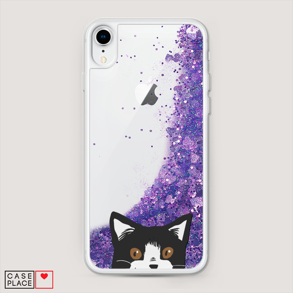 

Жидкий чехол с блестками "Подглядывающий кот" на Apple iPhone XR (10R), 12092-1