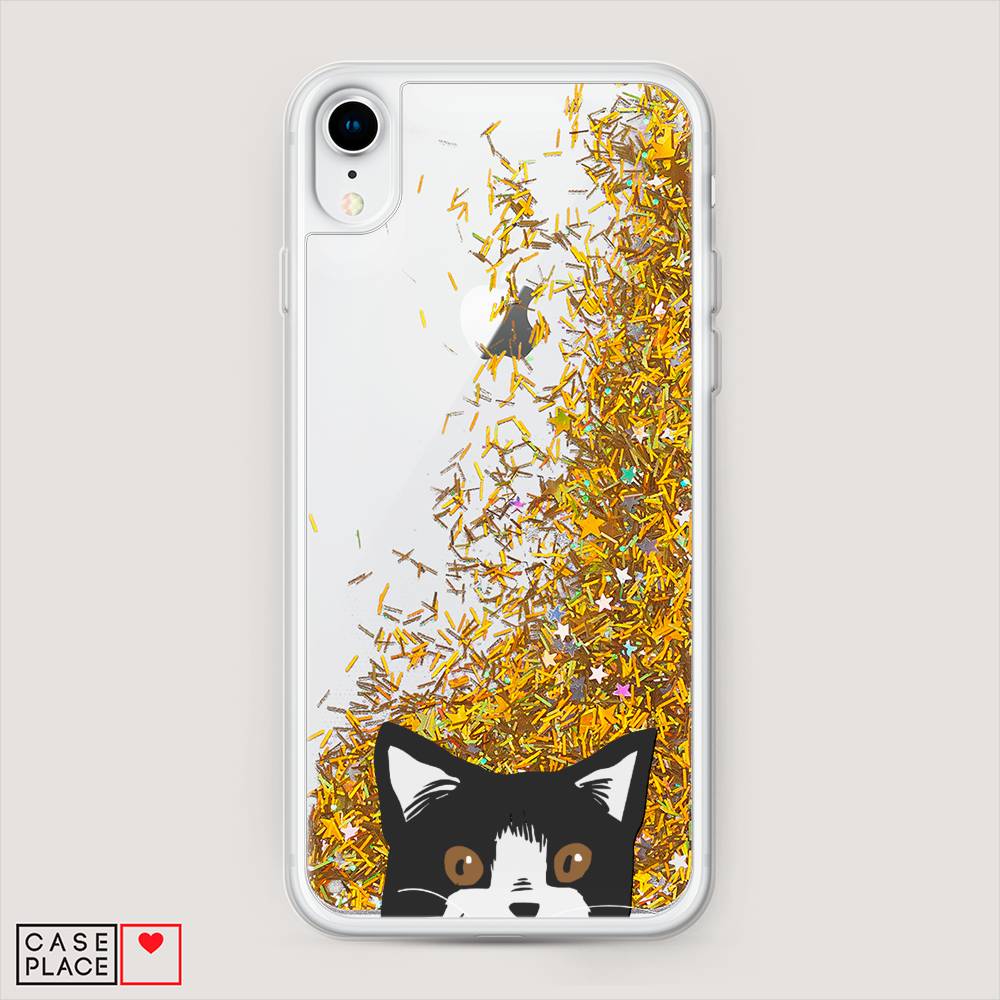 

Жидкий чехол с блестками "Подглядывающий кот" на Apple iPhone XR (10R), 12090-1