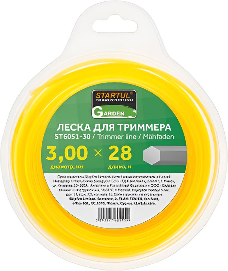 Леска для триммера STARTUL Garden d 3 мм x 28 м сечение шестигранное ST6051-30