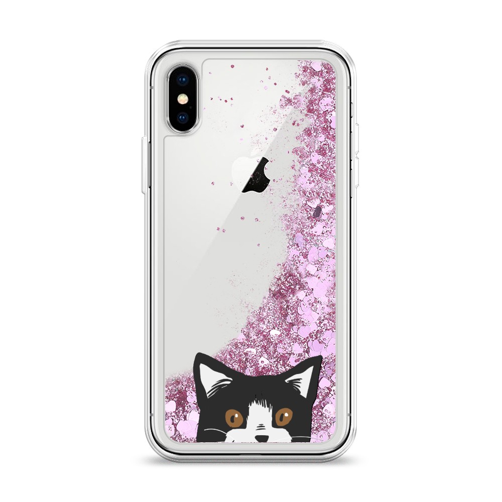 

Жидкий чехол с блестками "Подглядывающий кот" на Apple iPhone X (10), 11094-1