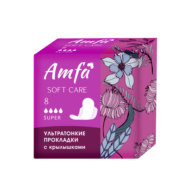 

Гигиенические прокладки Amfa Comfort Super Soft 4 капель 8 шт, Белый