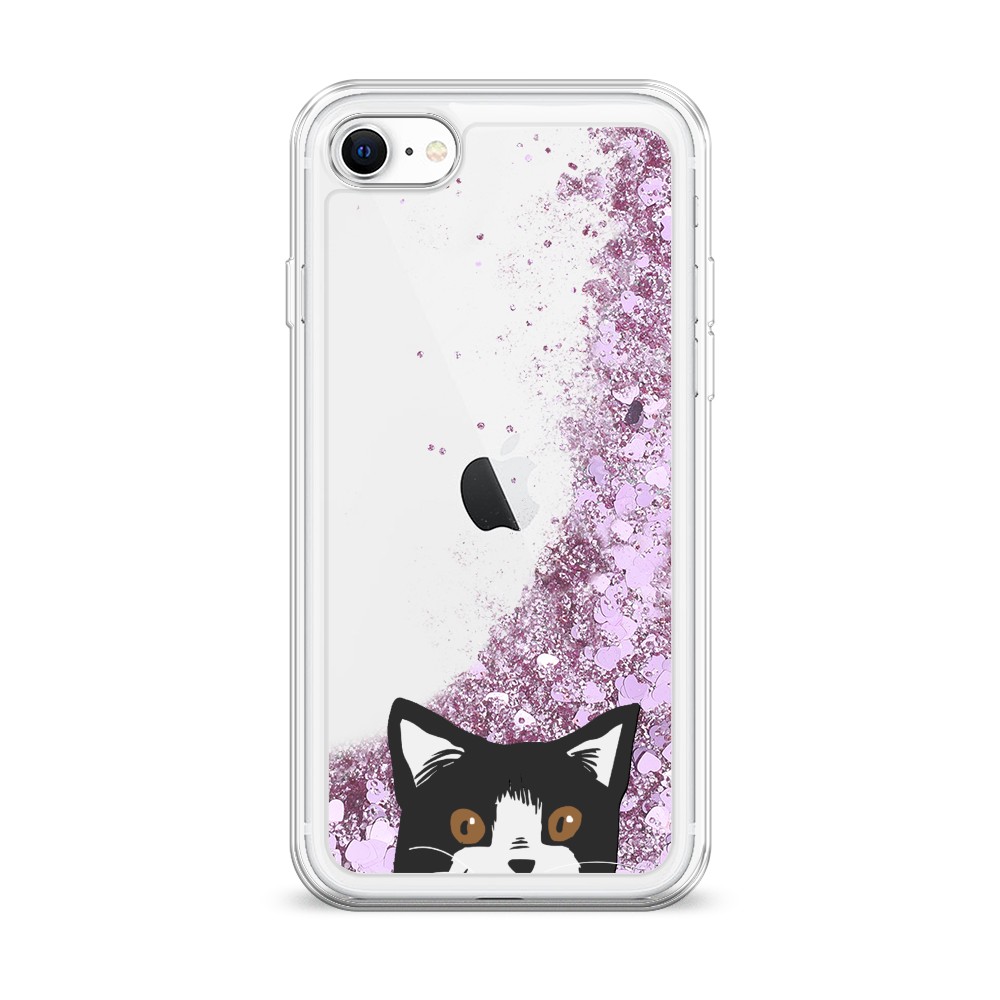

Жидкий чехол с блестками "Подглядывающий кот" на Apple iPhone SE 2020, 12494-1