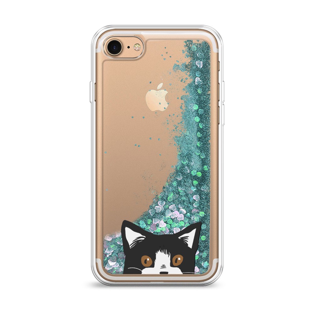 

Жидкий чехол с блестками "Подглядывающий кот" на Apple iPhone 8, 10895-1