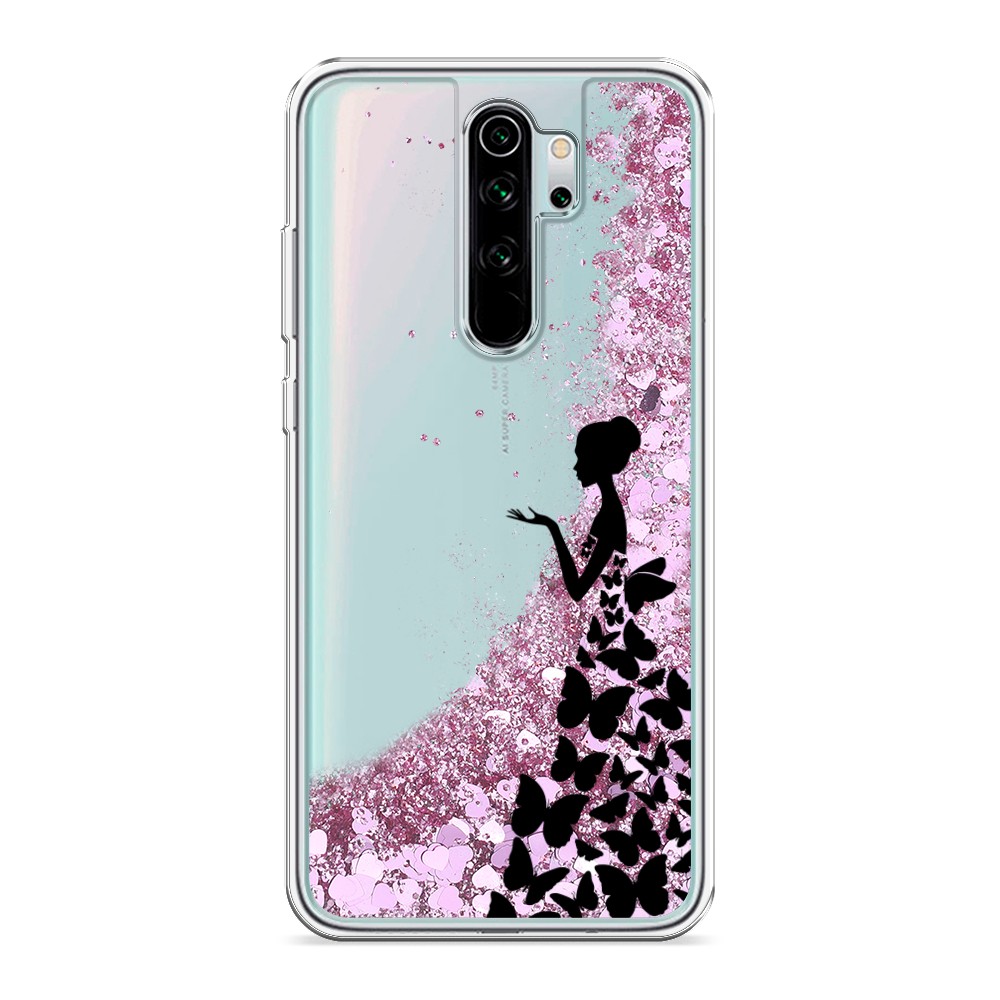 

Жидкий чехол с блестками "Дама в бабочках" на Xiaomi Redmi Note 8 Pro
