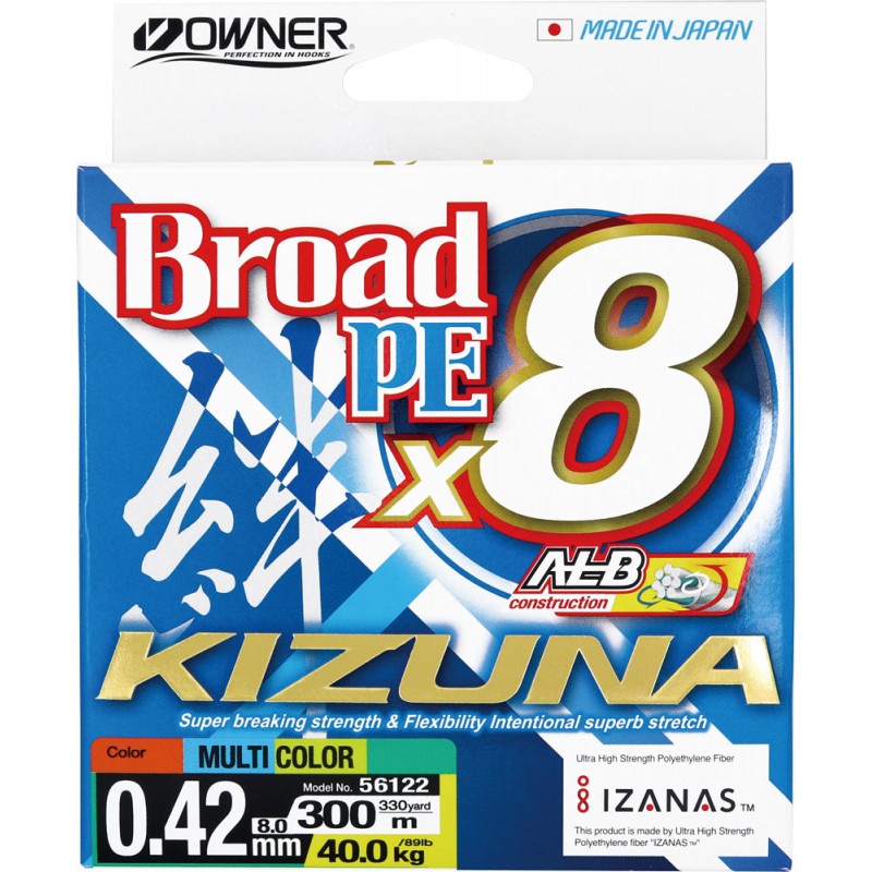 Шнур OWNER Kizuna X8 Broad PE multi color 10м 300м 0,42мм 40кг