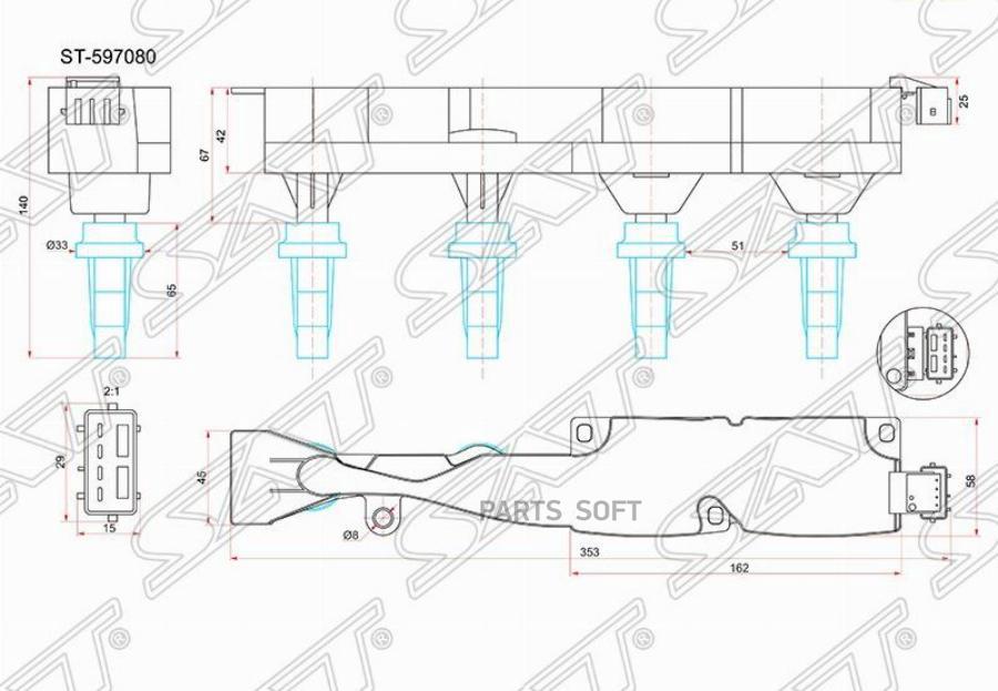 SAT Катушка зажигания PEUGEOT 1007 05-10/206 00-08/207 06-12/307 02-10/CITROEN C3 00-09/C4