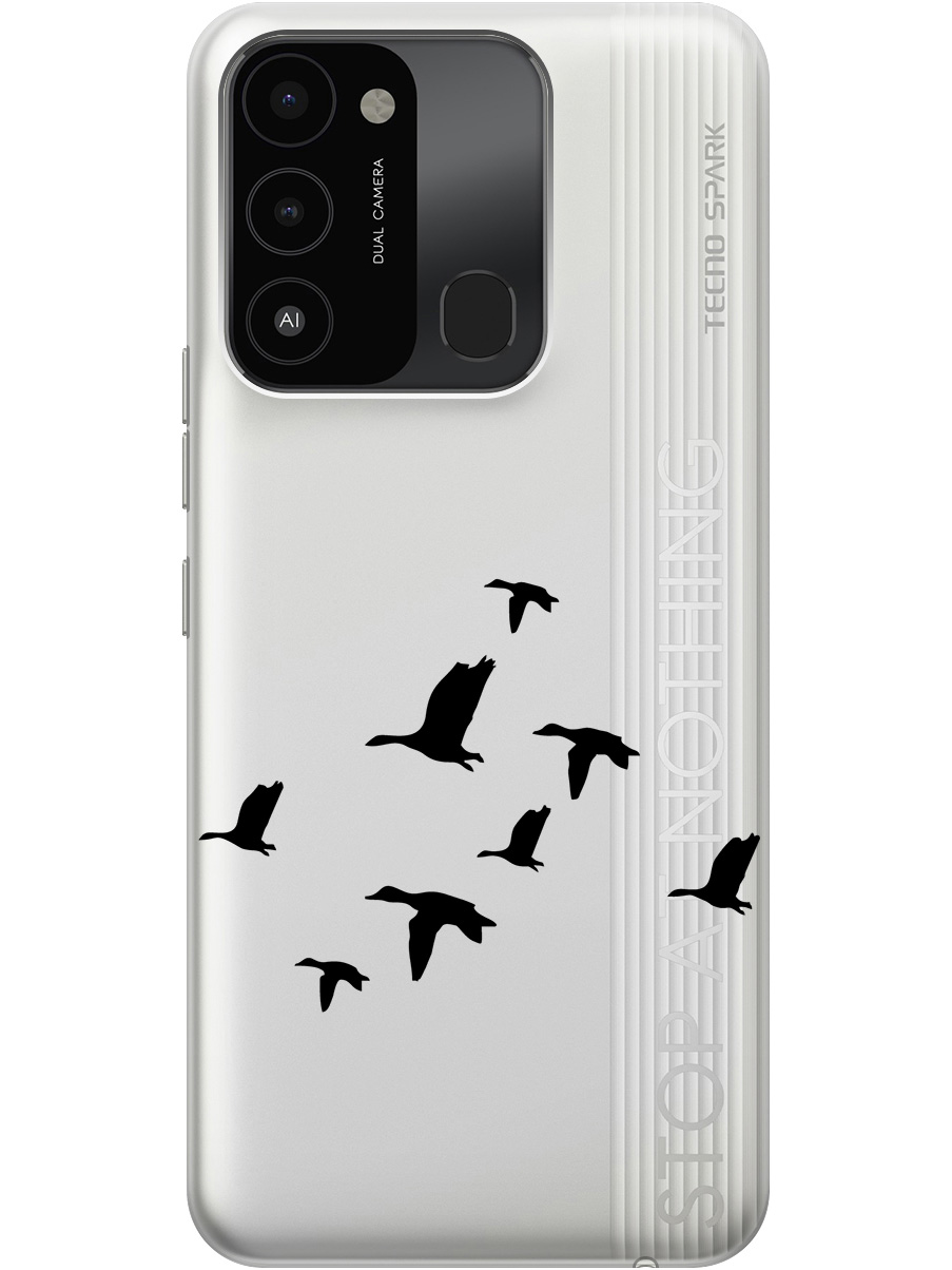 

Силиконовый чехол на Tecno Spark 8C "Flock of Ducks", Прозрачный;черный, 20001472