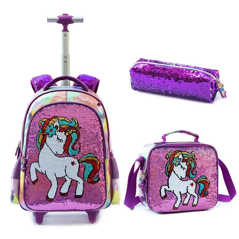 Рюкзак на колесах розовый ЕДИНОРОЖКА с наполнением сумка+пенал, Арт. 71377-2