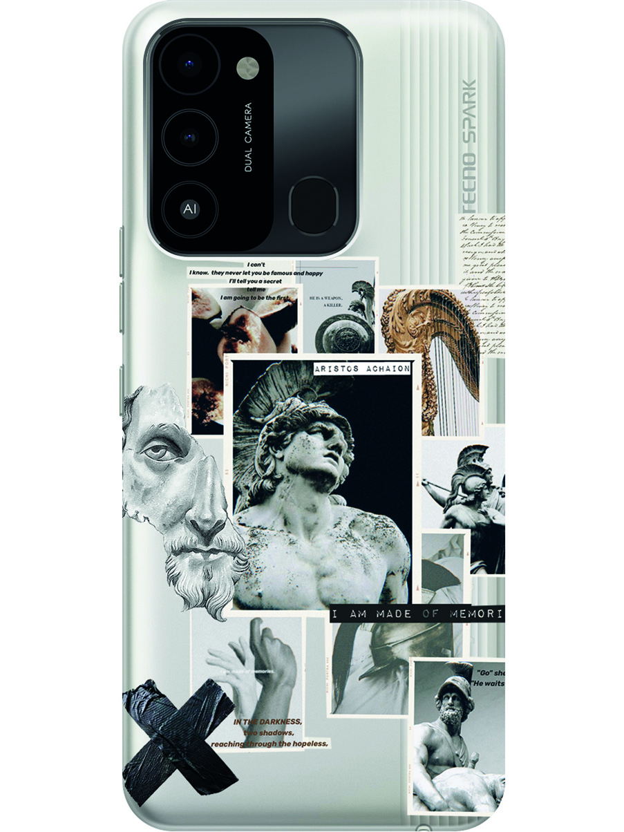 

Силиконовый чехол на Tecno Spark 8C "Antique Stickers", Прозрачный;белый;серый;черный, 20001472