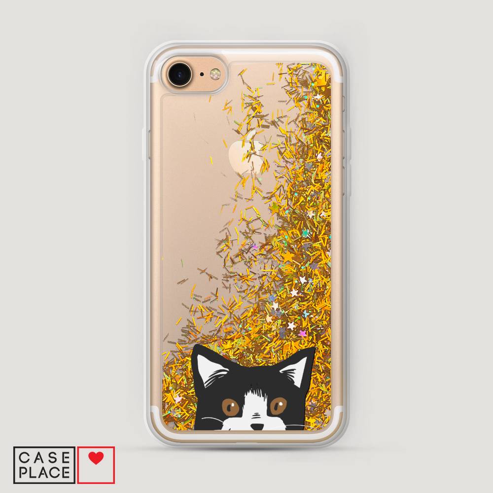 

Жидкий чехол с блестками "Подглядывающий кот" на Apple iPhone 7, 10690-1