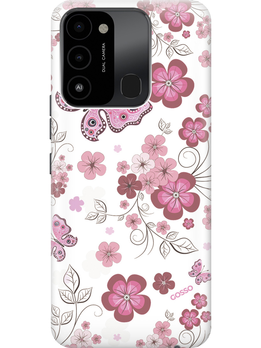 

Силиконовый чехол на Tecno Spark 8C "Butterflies and Flowers", Прозрачный;розовый;черный, 20001472