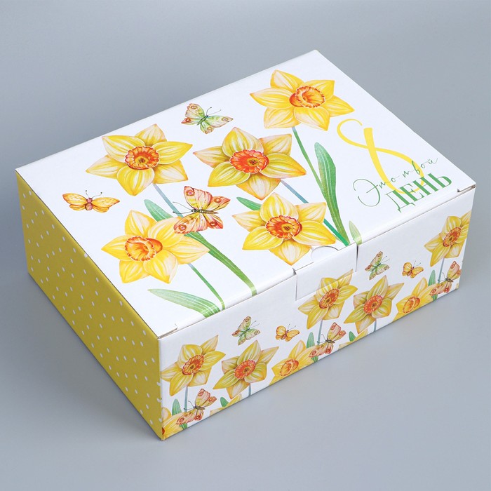 

Коробка сборная С 8 марта, 26 х 19 х 10 см, Белый;желтый