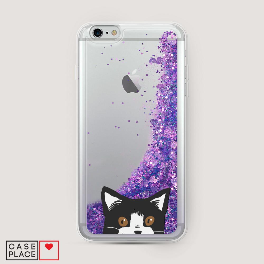 

Жидкий чехол с блестками "Подглядывающий кот" на Apple iPhone 6 Plus, 10592-1