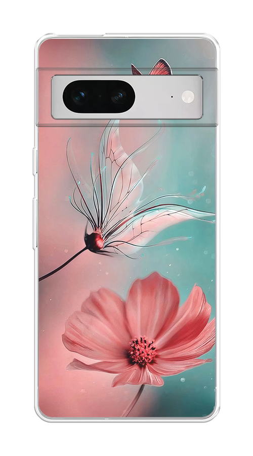 

Чехол на Google Pixel 7 "Бабочка и цветок", Голубой;розовый, 271250-1