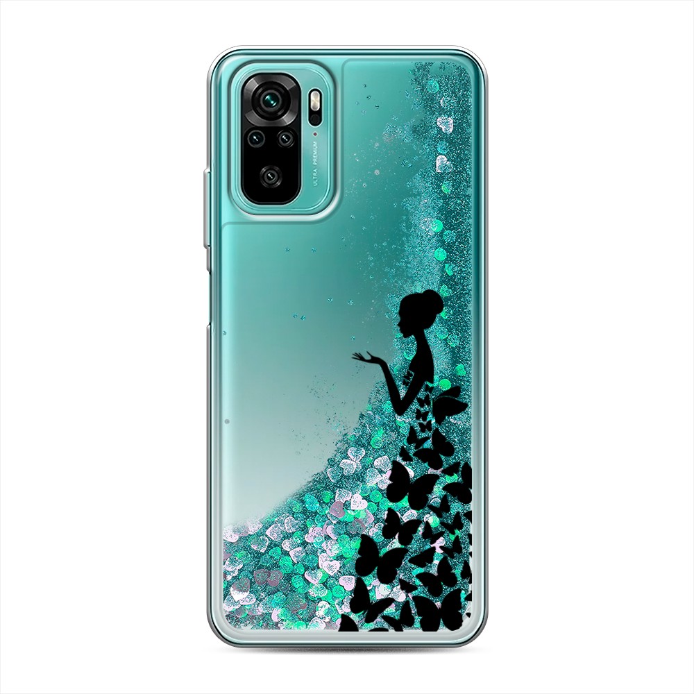 

Жидкий чехол с блестками "Дама в бабочках" на Xiaomi Redmi Note 10
