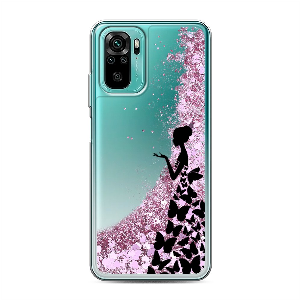 

Жидкий чехол с блестками "Дама в бабочках" на Xiaomi Redmi Note 10