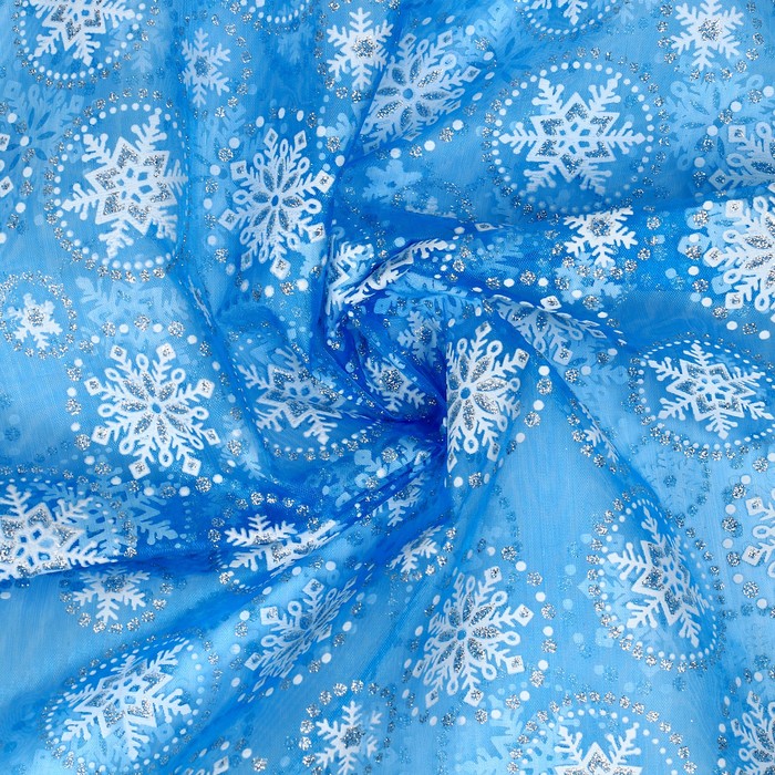 

Лоскут Органза, с рисунком снежинки, 100*150см, Синий