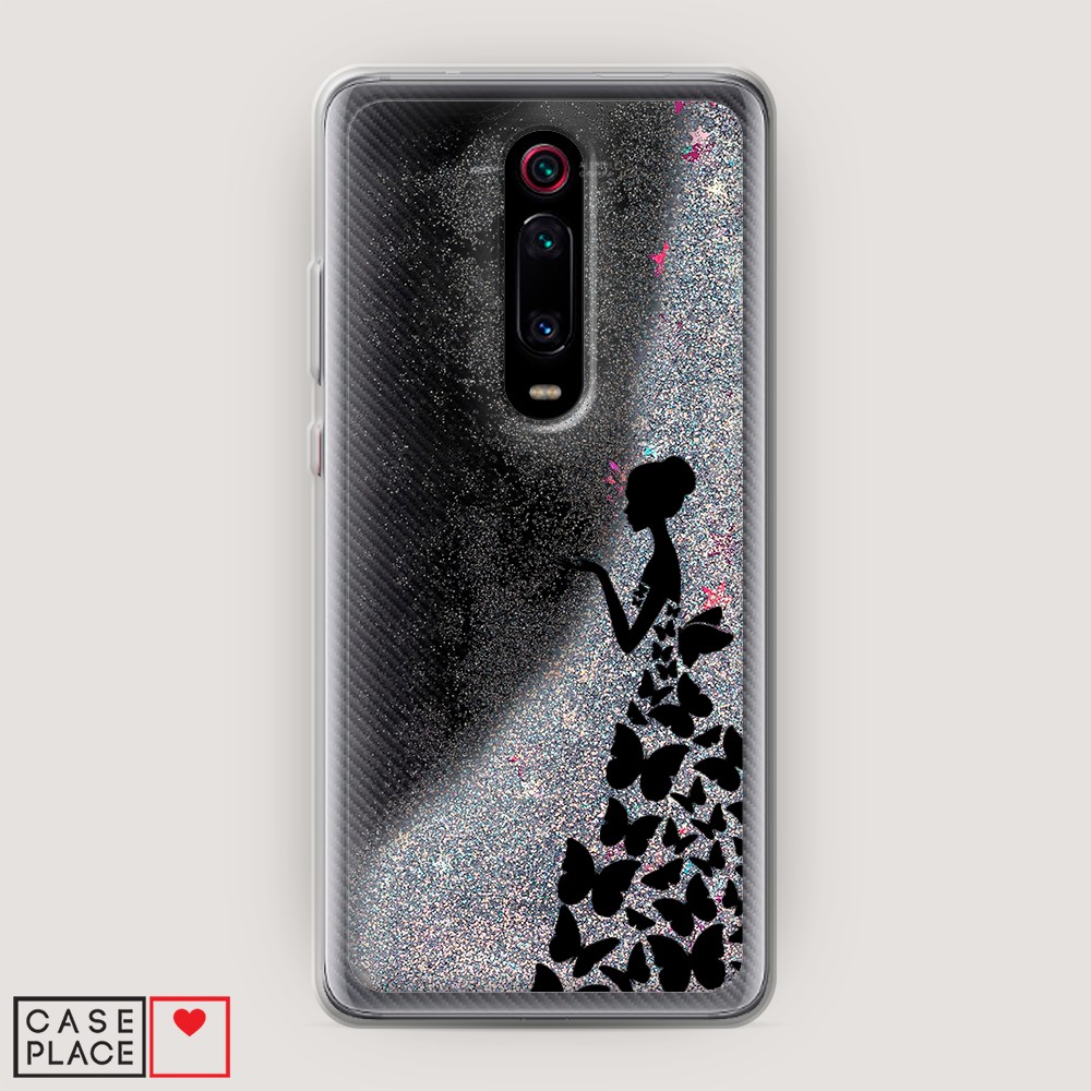фото Жидкий чехол с блестками "дама в бабочках" на xiaomi redmi k20 pro awog