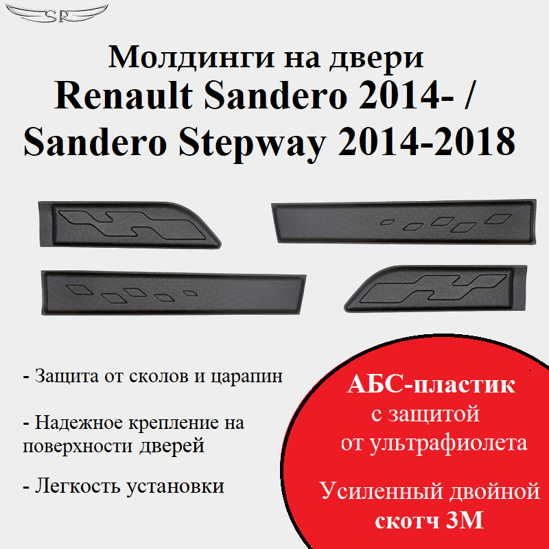 Молдинги на двери Saveradiator на автомобиль Sandero 2014- н.в./ Sandero Stepway 2014-2018