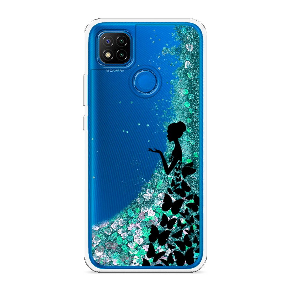 

Жидкий чехол с блестками "Дама в бабочках" на Xiaomi Redmi 9C