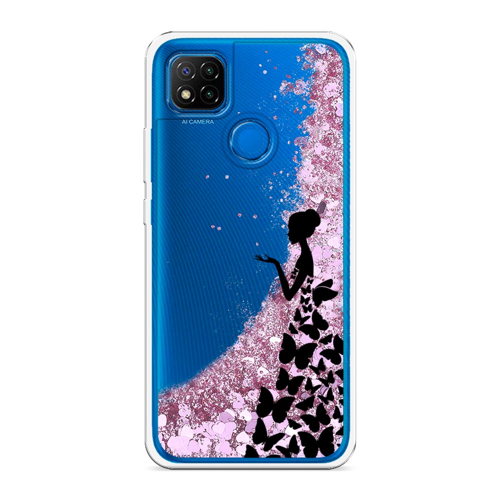 

Жидкий чехол с блестками "Дама в бабочках" на Xiaomi Redmi 9C