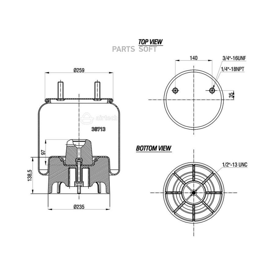 38713Kpp Пневмоподушка Со Стак Верх 2Шп-Штуц Низ 1 Отв Hendrickson AIRTECH 137082 16506₽