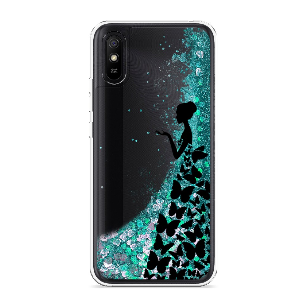 

Жидкий чехол с блестками "Дама в бабочках" на Xiaomi Redmi 9A