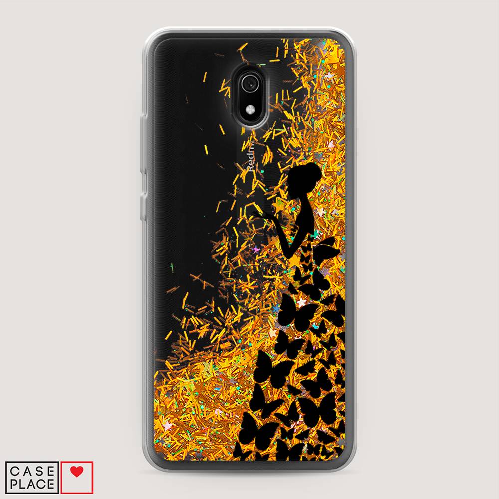 фото Жидкий чехол с блестками "дама в бабочках" на xiaomi redmi 8a awog