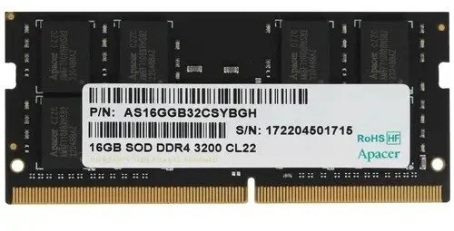 

Оперативная память Apacer DDR4 16GB 3200MHz SO-DIMM (PC4-25600) CL19 1.2V (Retai