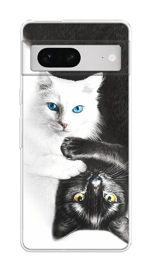 

Чехол на Google Pixel 7 "Коты Инь-Янь", Черный;белый;голубой, 271250-1