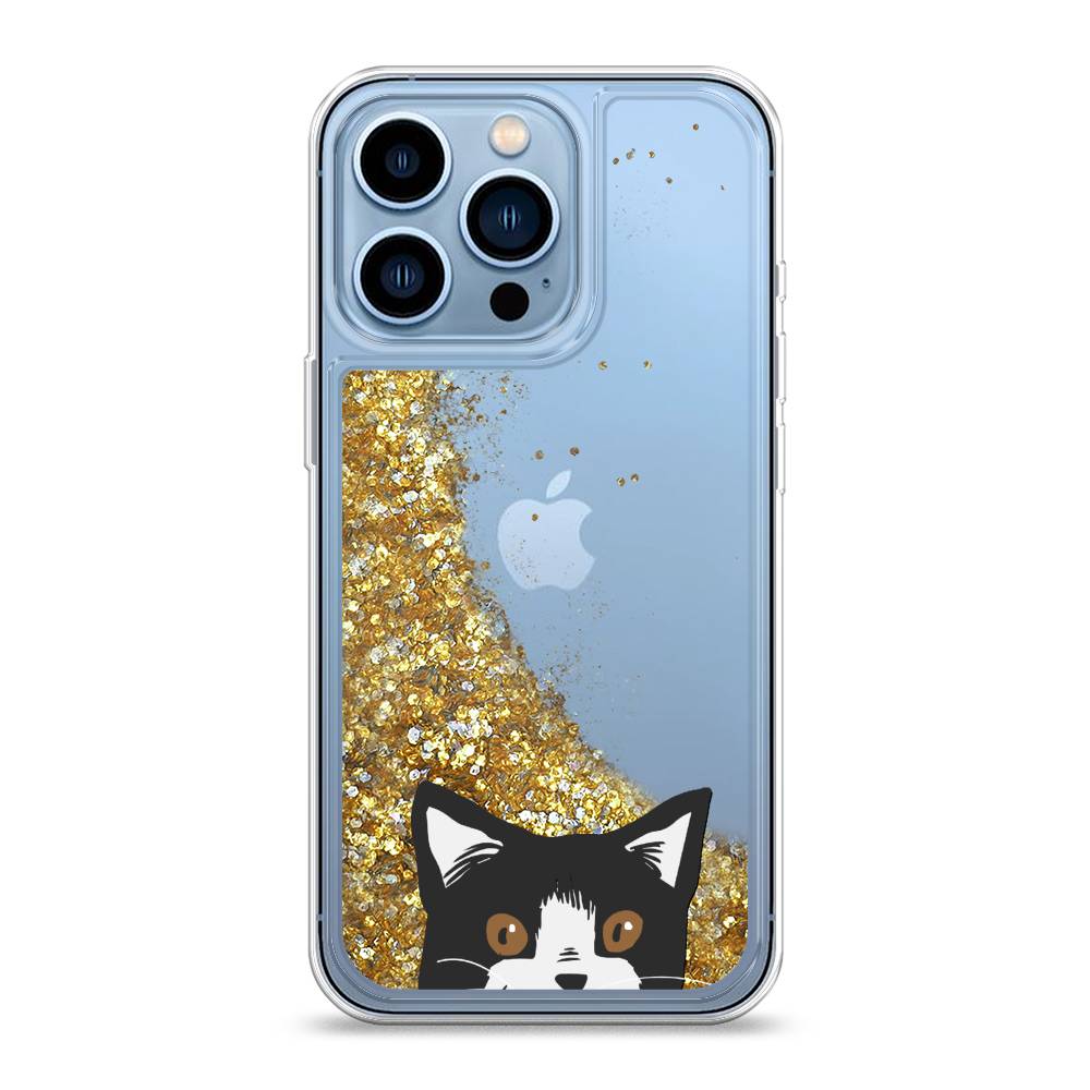 

Жидкий чехол с блестками "Подглядывающий кот" на Apple iPhone 13 Pro, 14390-1
