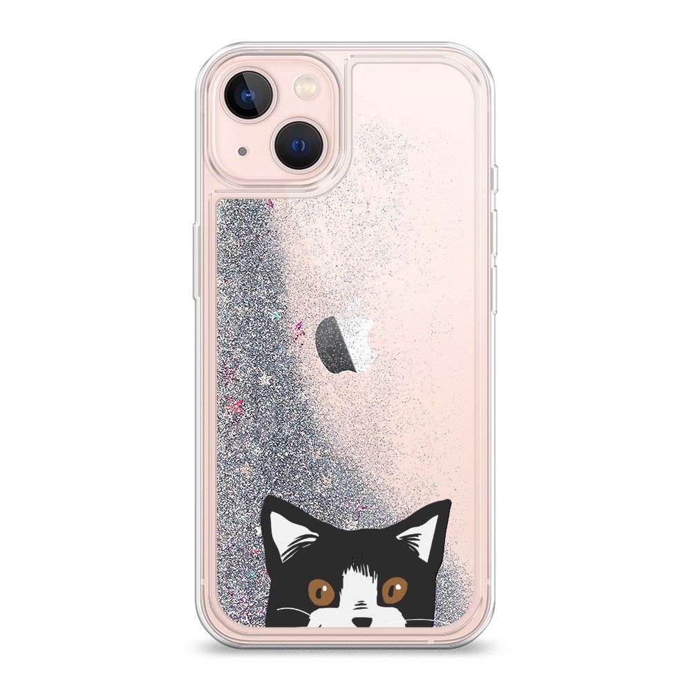 

Жидкий чехол с блестками "Подглядывающий кот" на Apple iPhone 13, 14291-1