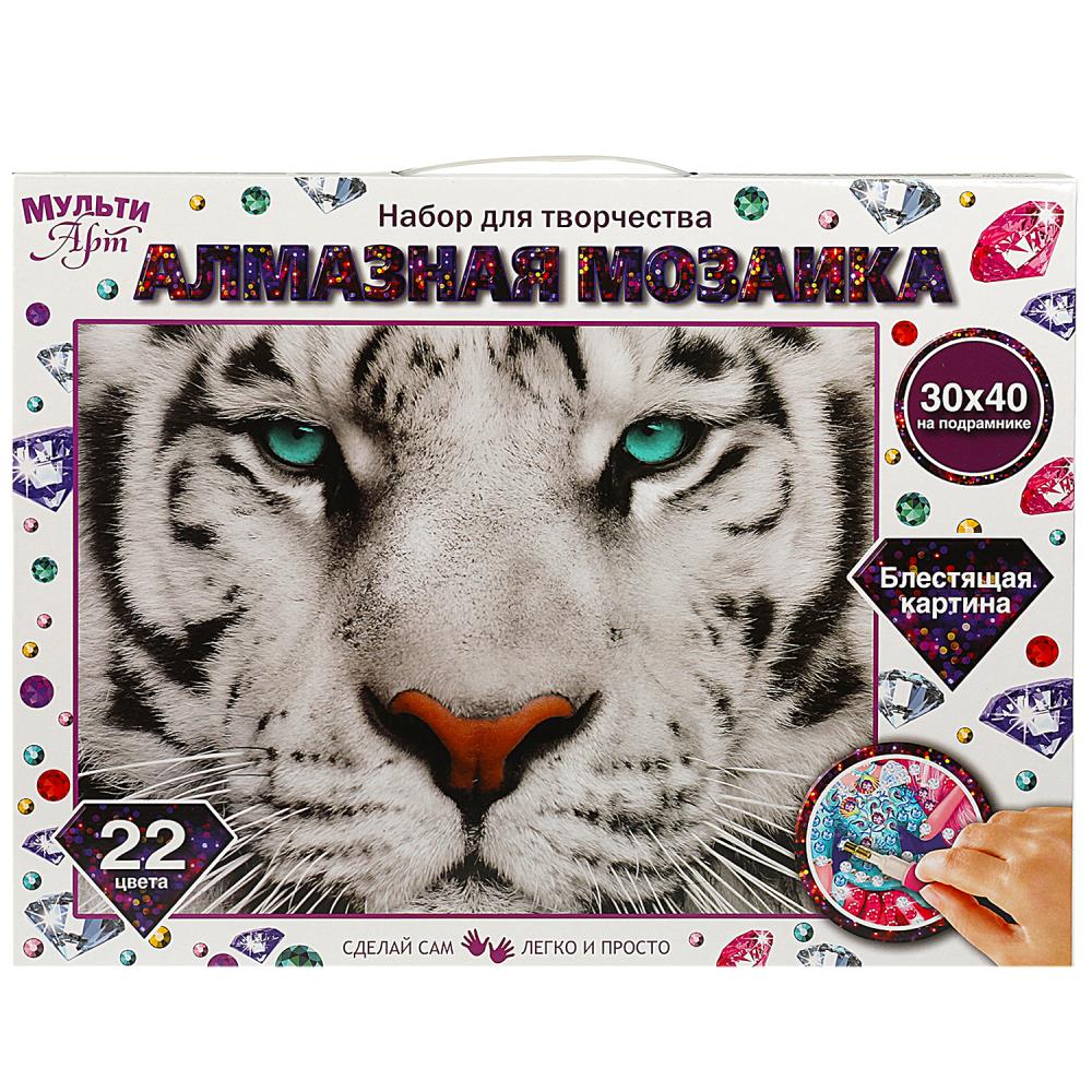 Алмазная мозаика MultiArt Белый тигр, 30х40 см