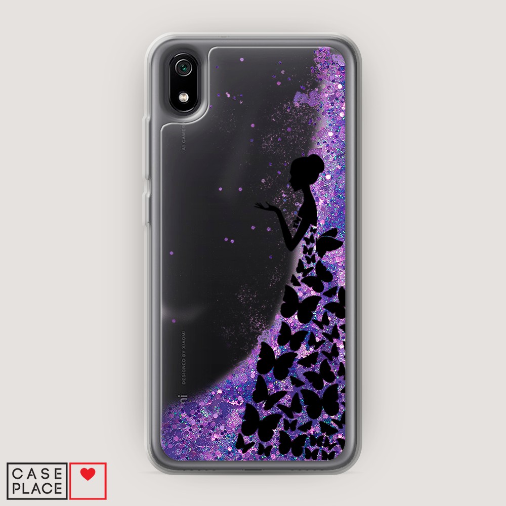 фото Жидкий чехол с блестками "дама в бабочках" на xiaomi redmi 7a awog