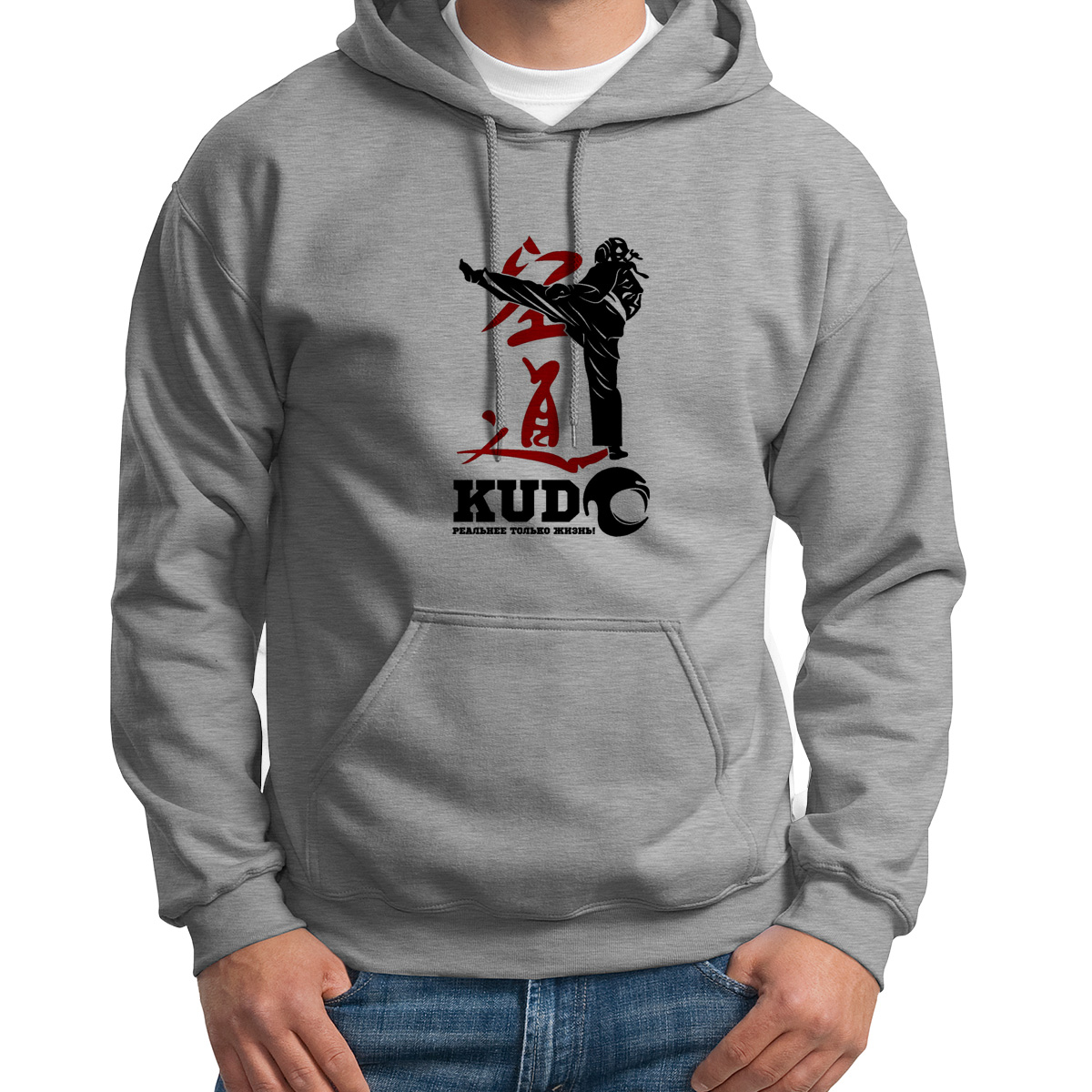 

Худи унисекс CoolPodarok ЛKudo реальнее только жизнь серое 46 RU, Серый, S0113448