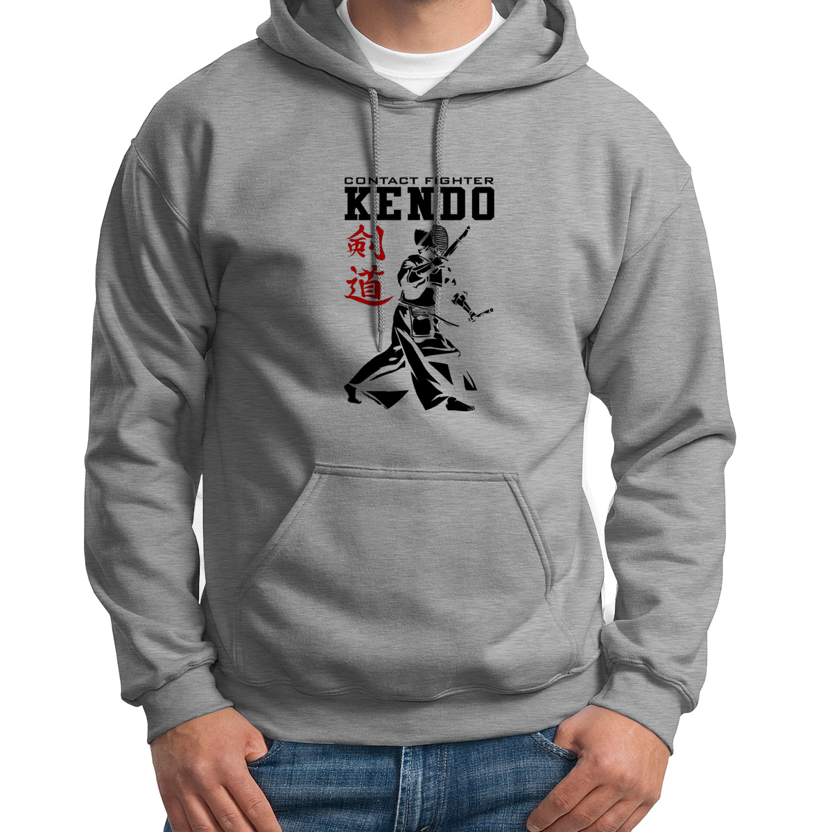 

Худи унисекс CoolPodarok Contact fighter kendo Кендо серое 46 RU, Серый, S0113442