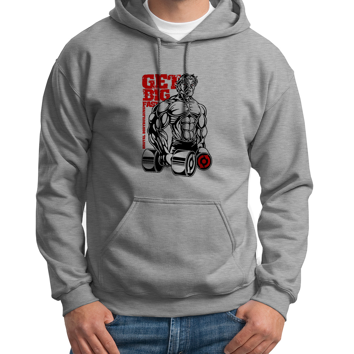 

Худи унисекс CoolPodarok Get big серое 46 RU, Серый, S0113418