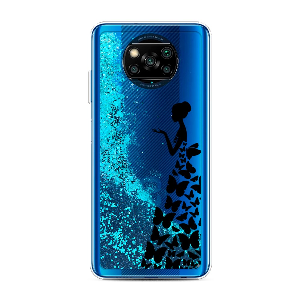 

Жидкий чехол с блестками "Дама в бабочках" на Xiaomi Poco X3 NFC, 39293-1
