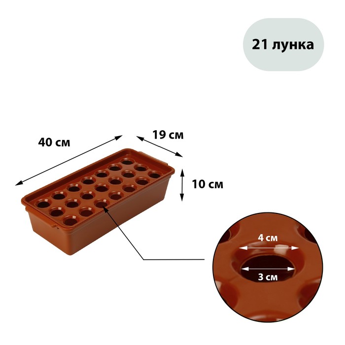 Ящик для выращивания зеленого лука, 40 x 19 x 10 см, 21 лунка, красный