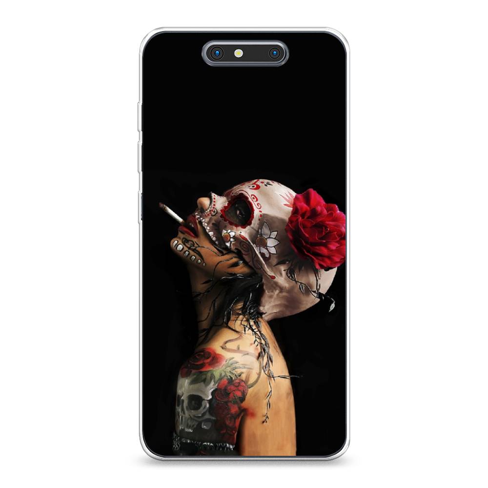 

Чехол Awog на ZTE Blade V8 / ЗТЕ Блэйд V8 "Девушка с черепом", Разноцветный, 131250-9