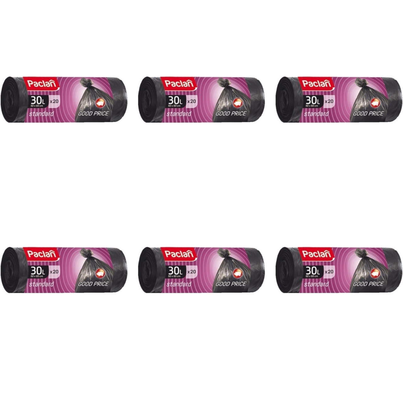 

Мешки для мусора Paclan Standart 30л, 20 шт. х 6 уп., Черный, Standart