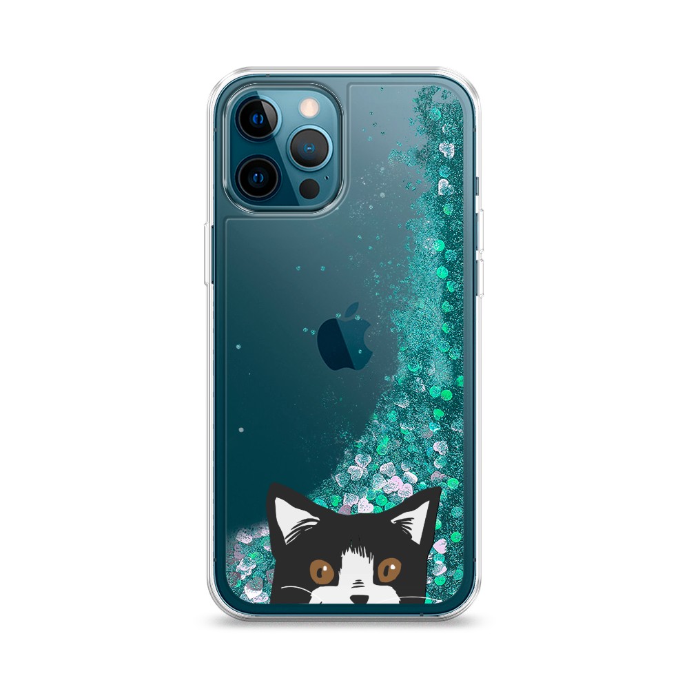 

Жидкий чехол с блестками "Подглядывающий кот" на Apple iPhone 12 Pro, 12895-1