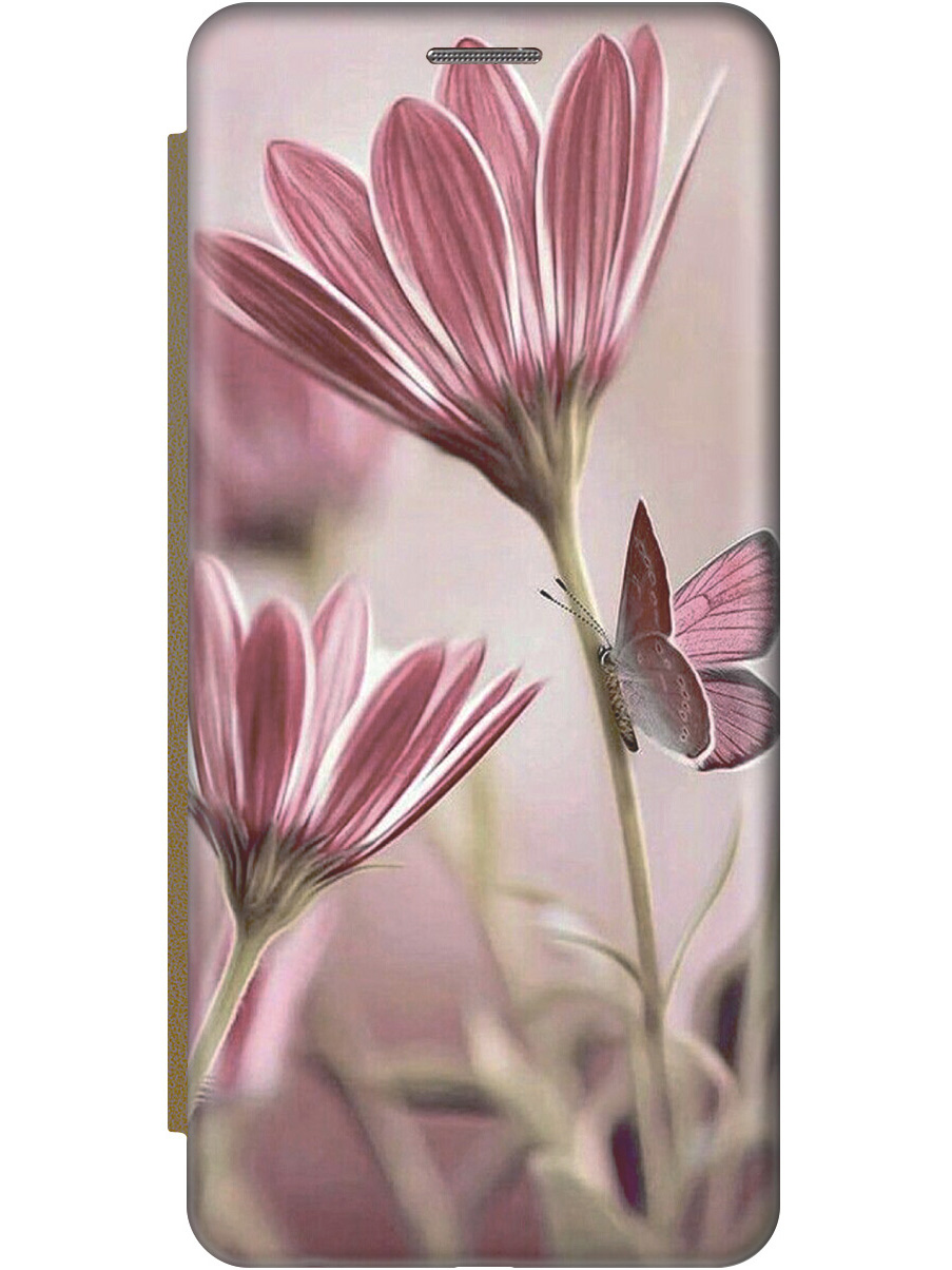 

Чехол-книжка на Xiaomi Redmi Note 12s "Бабочка на розовом цветке" золотой, Бежевый;розовый, 20001470