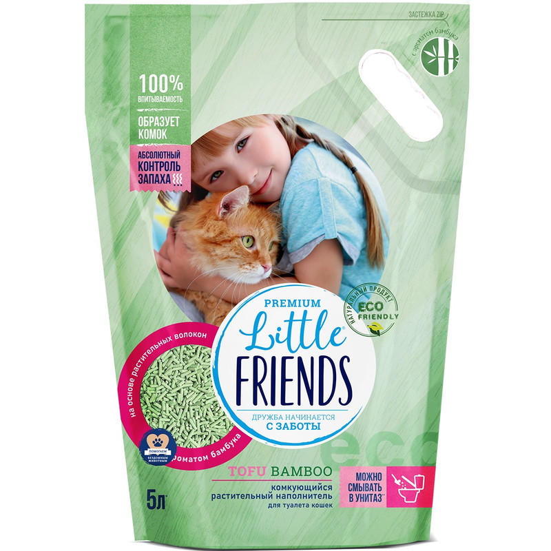 Наполнитель для кошачьих туалетов Little Friends Tofu Bamboo, растительный, 5 л