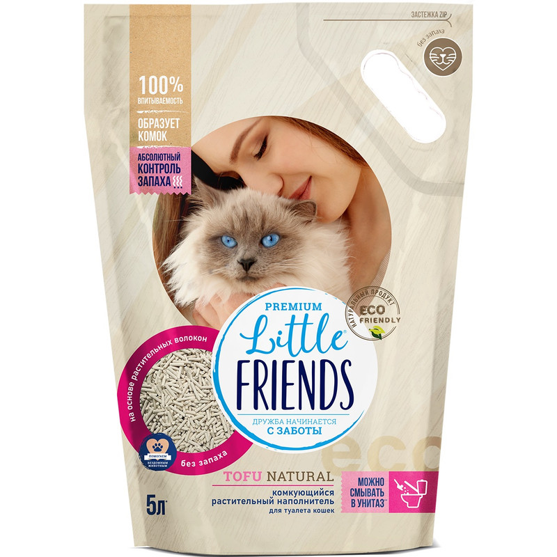 Наполнитель для кошачьих туалетов Little Friends Tofu Natural, растительный, 5 л