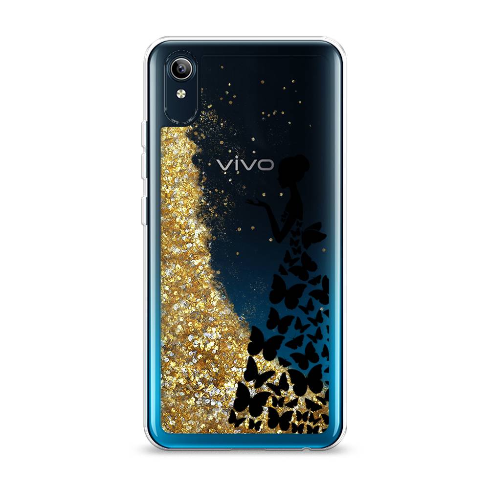 фото Жидкий чехол с блестками "дама в бабочках" на vivo y91c awog