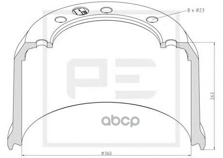 046.636-00A Торм.Барабан 360X200/220 H=263 D=230/275 N8X23 Bpw PE Automotive 04663600a