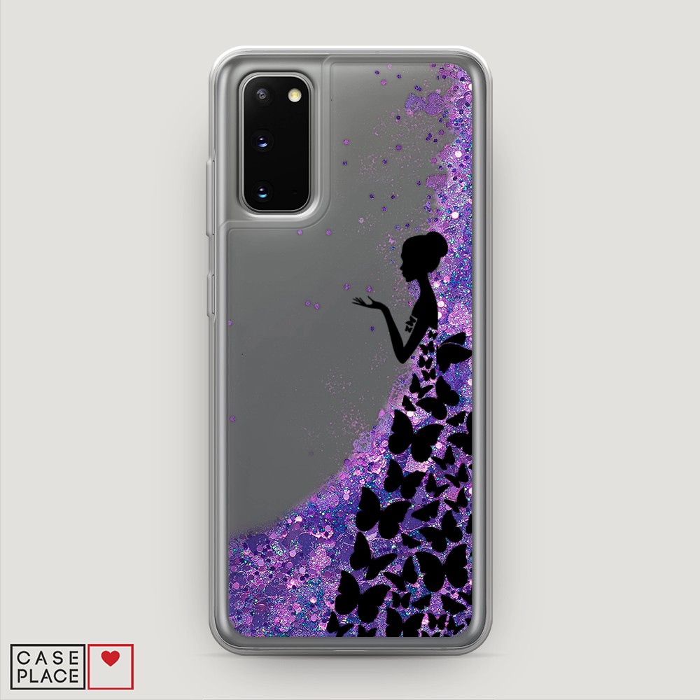 фото Жидкий чехол с блестками "дама в бабочках" на samsung galaxy s20 awog