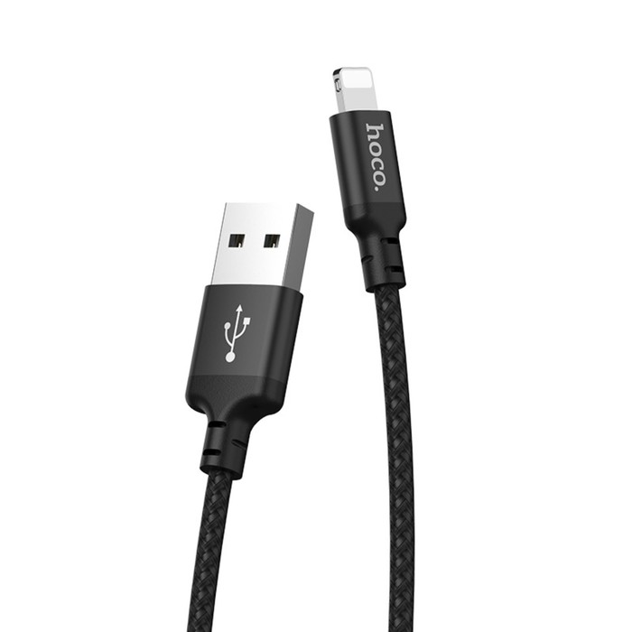 Кабель Hoco X14, Lightning - USB, 2.4 А, 1 м, быстрая зарядка, оплётка нейлон, чёрный 600018518126